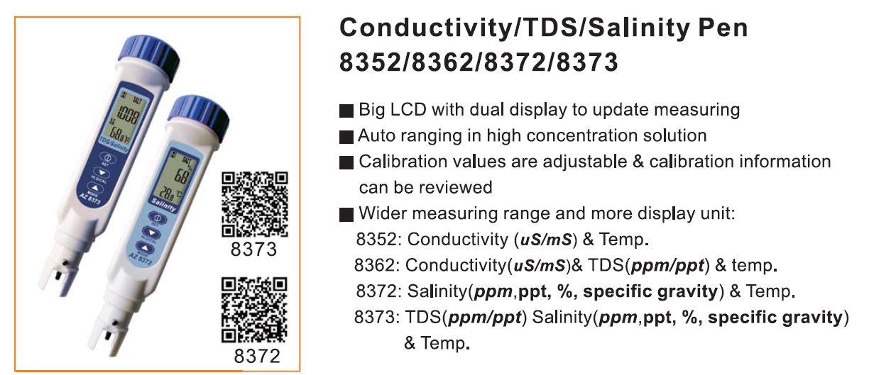 AZ8373 TDS and salinity meter specification