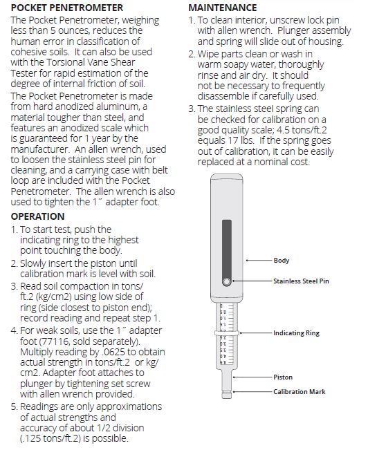 Pocket penetrometer insructions