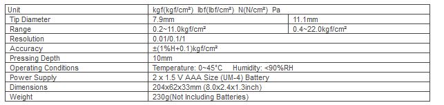 FHT-1122 Specialized Fruit Hardness Tester Durometer specification