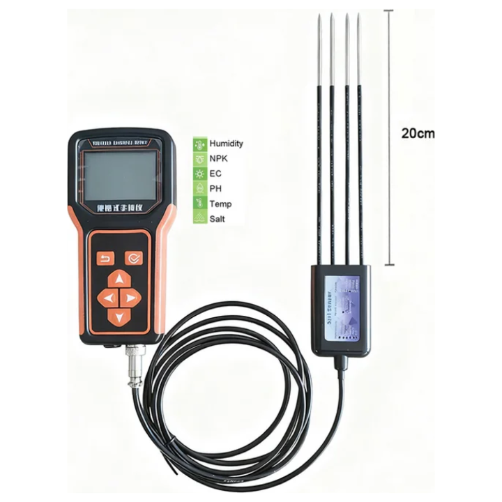 Soil meter NPK, pH, EC, salinity, temperature, moisture data logger