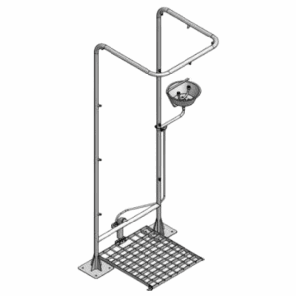 DOUBLE COLUMN FOOT OPERATED SHOWER WITH HAND OPERATED EYEWASH